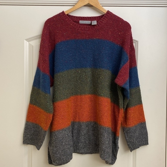 Northern Isles Wool blend chunky knit color block Sweater Womens XL warm Winter - Picture 1 of 8